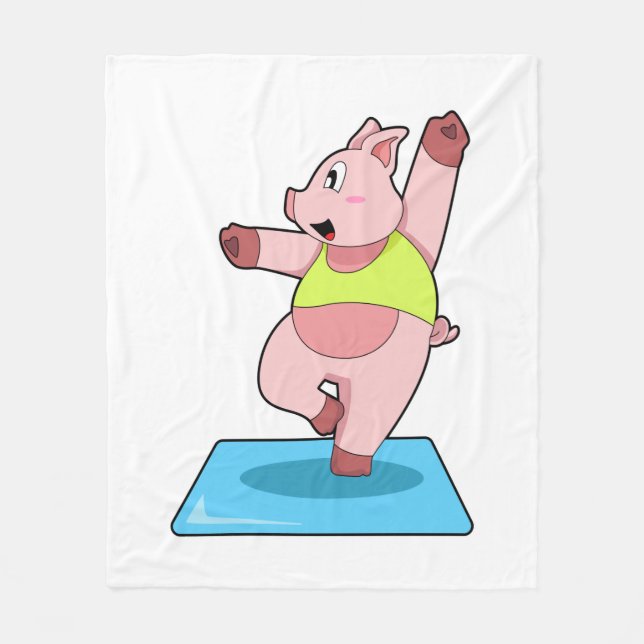 Pig at Yoga Fitness Fleece Blanket (Front)