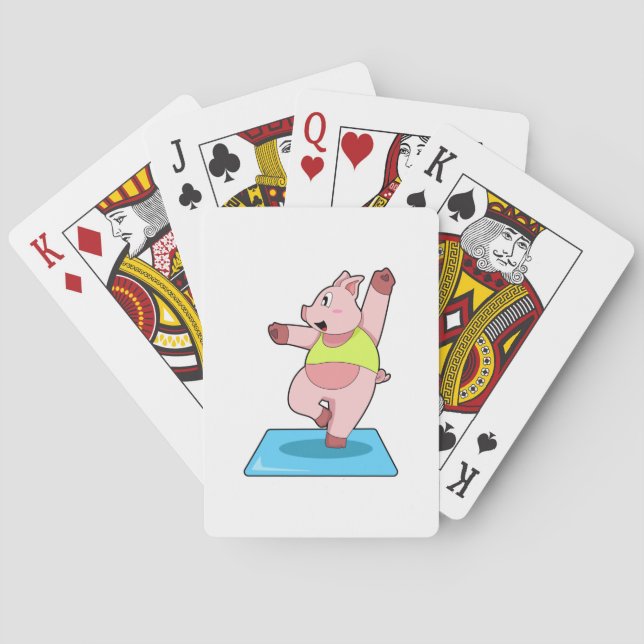Pig at Yoga Fitness Playing Cards (Back)