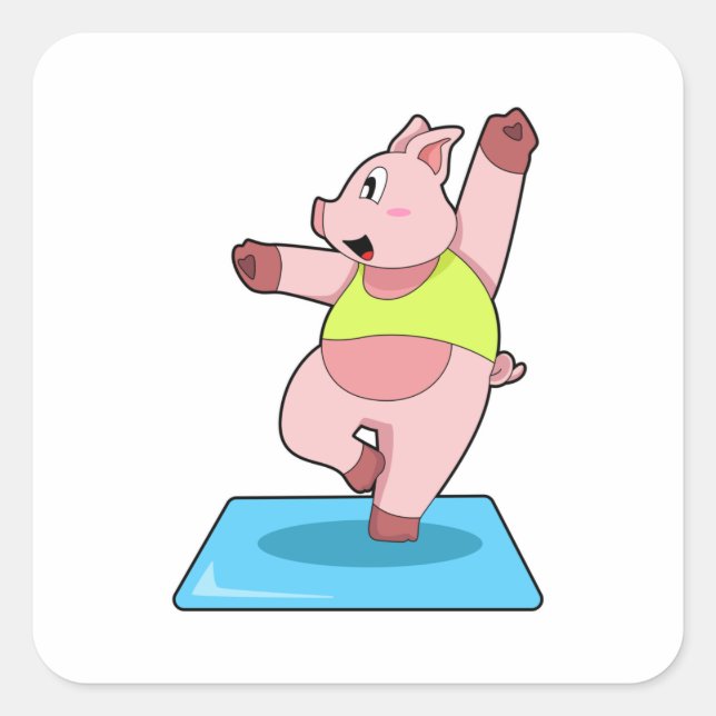 Pig at Yoga Fitness Square Sticker (Front)