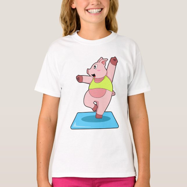 Pig at Yoga Fitness T-Shirt (Front)