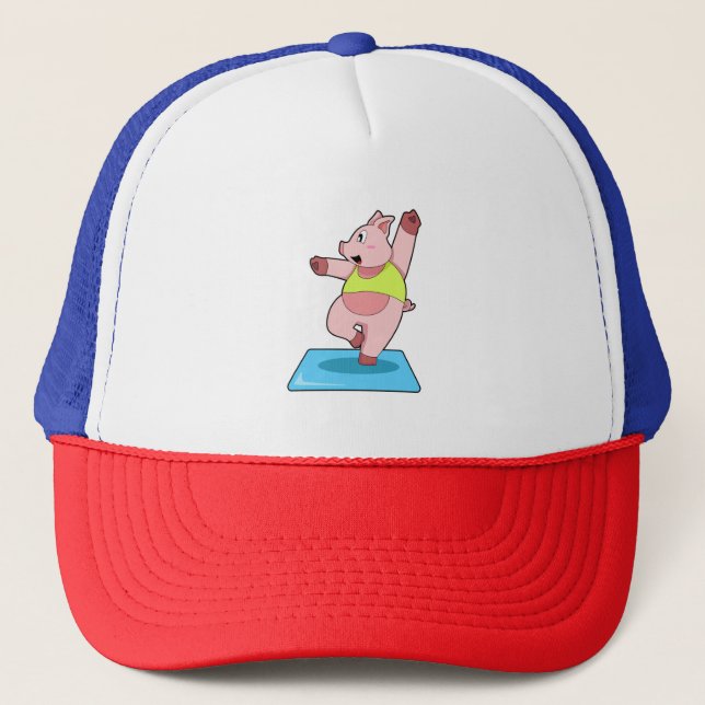 Pig at Yoga Fitness Trucker Hat (Front)
