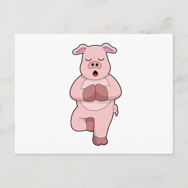 Pig at Yoga on a Leg Postcard (Front)