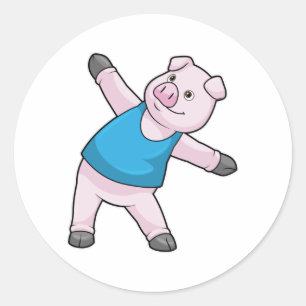 Pig at Yoga Stretching Classic Round Sticker