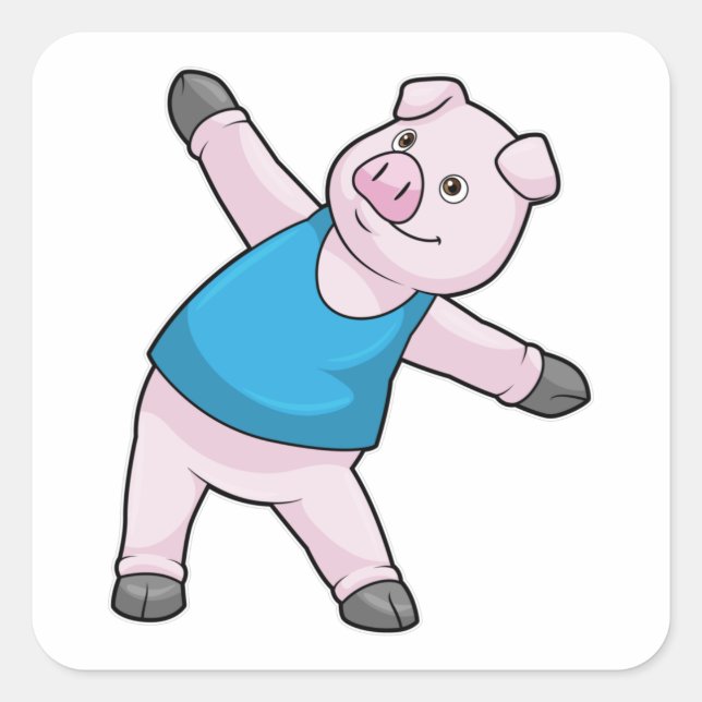 Pig at Yoga Stretching Square Sticker (Front)