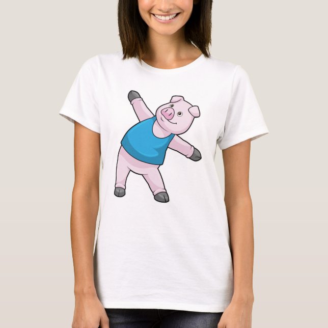 Pig at Yoga Stretching T-Shirt (Front)