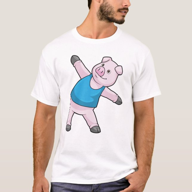 Pig at Yoga Stretching T-Shirt (Front)
