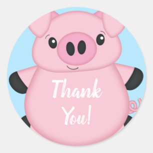 Pig Baby Shower Farm Blue Boy Classic Round Sticker