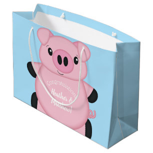 Pig Baby Shower Farm Blue Boy Large Gift Bag