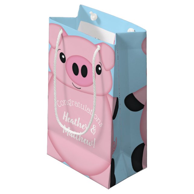 Pig Baby Shower Farm Blue Boy Small Gift Bag (Front Angled)