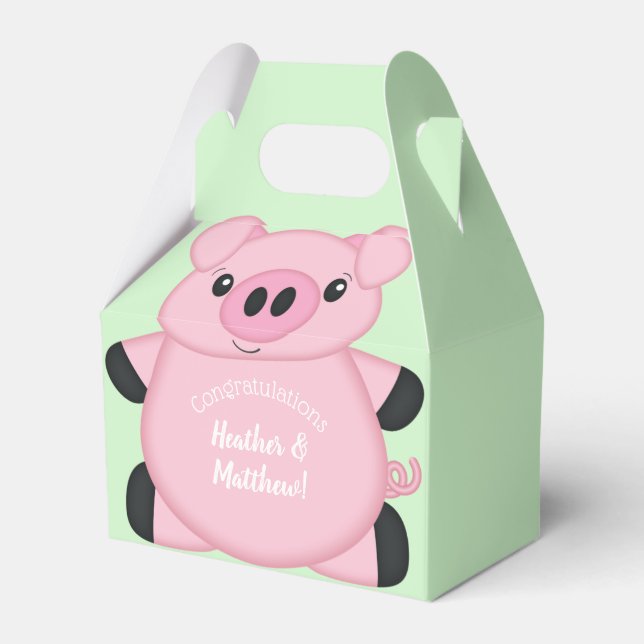 Pig Baby Shower Farm Favour Box (Front Side)