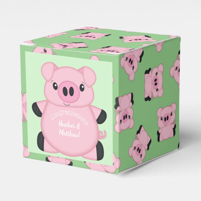 Pig Baby Shower Farm Favour Box (Front Side)