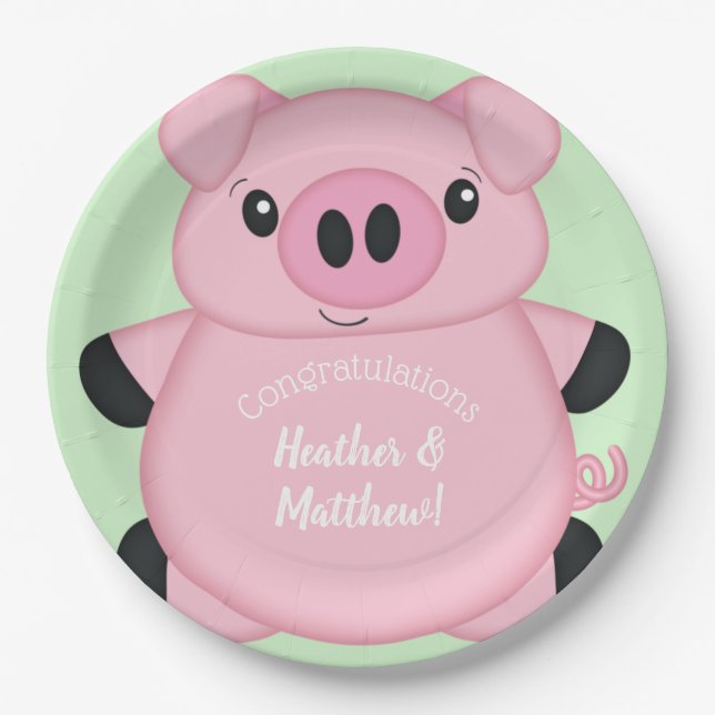 Pig Baby Shower Farm Paper Plate (Front)