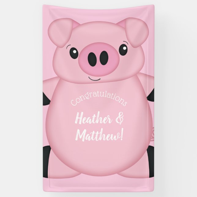 Pig Baby Shower Farm Pink Girl  Banner (Vertical)