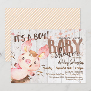 Pig Baby Shower invitation, Boy, Farm Invitation
