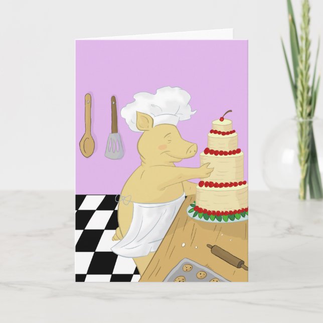 Pig Baker Greeting Card (Front)