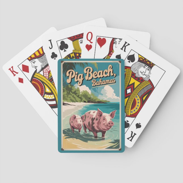 Pig Beach Bahamas Travel Art Vintage Playing Cards (Back)