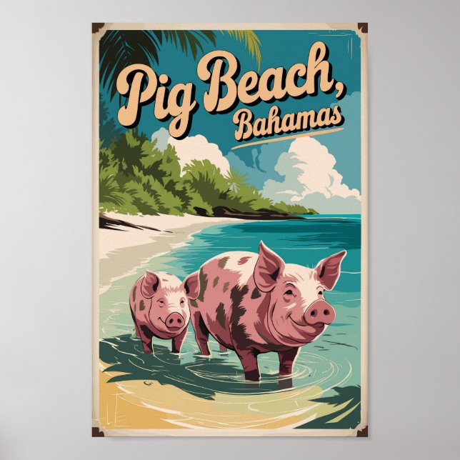 Pig Beach Bahamas Travel Art Vintage Poster (Front)
