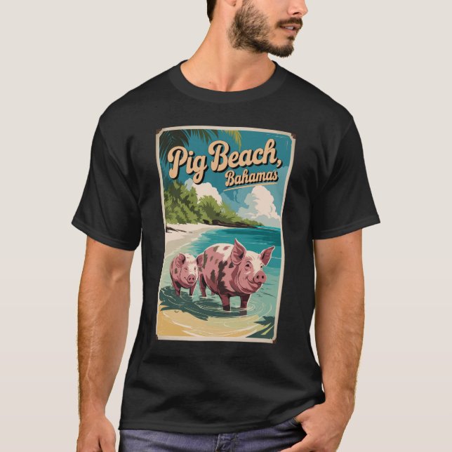 Pig Beach Bahamas Travel Art Vintage T-Shirt (Front)