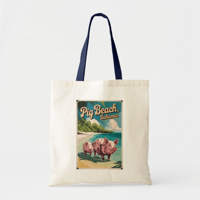 Pig Beach Bahamas Travel Art Vintage Tote Bag (Front)