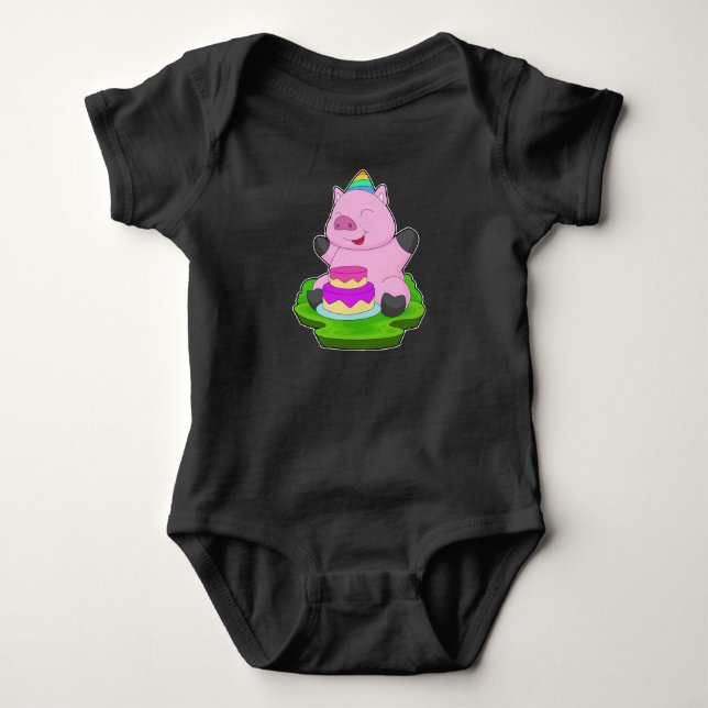 Pig Birthday Cake Baby Bodysuit (Front)