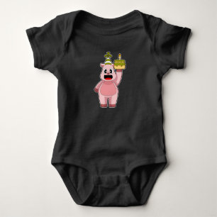 Pig Birthday Candle Cake Baby Bodysuit