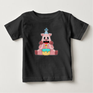 Pig Birthday Candle Cake Baby T-Shirt