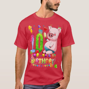 Pig Birthday Party 10 Year Old Boy 9th Pig Birthda T-Shirt