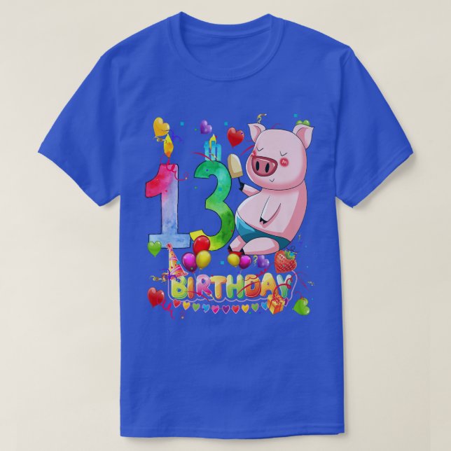 Pig Birthday Party 13 Year Old Boy 9th Pig Birthda T-Shirt (Design Front)