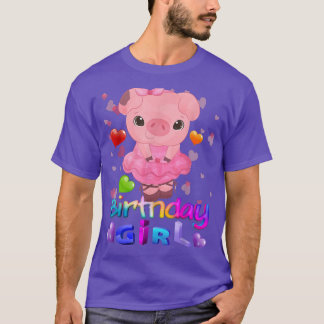 Pig Birthday Party Pig Girl Rainbow Hearts T-Shirt