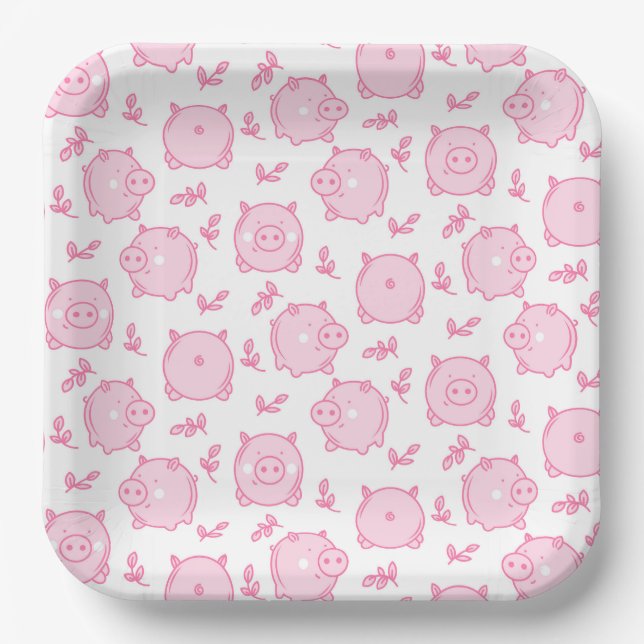 Pig Birthday Party Pink Paper Plate (Front)