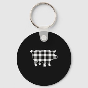 Pig Black & White Buffalo Plaid Merry Christma Key Ring