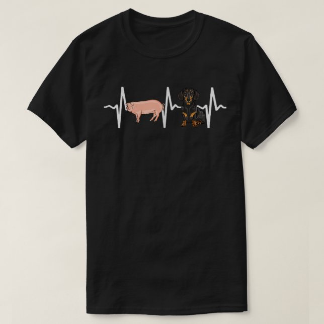 Pig Black Dachshund Heartbeat Dog Lover  T-Shirt (Design Front)
