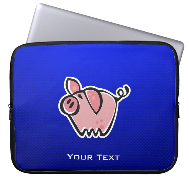 Pig; Blue Laptop Sleeve (Front)
