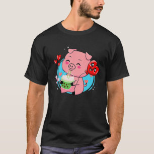 Pig Boba Tea Bubble Tea Kawaii Anime Japanese Neko T-Shirt