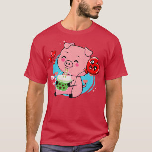 Pig Boba Tea Bubble Tea Kawaii Anime Japanese Neko T-Shirt