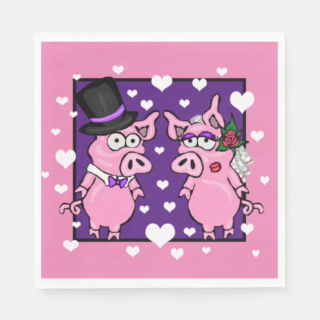 Pig Bride And Groom Paper Napkins Wedding Party (Front)