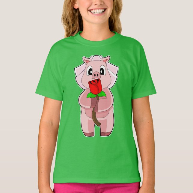 Pig Bride Rose Wedding T-Shirt (Front)