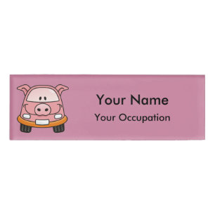 Pig cartoon car Name Tag