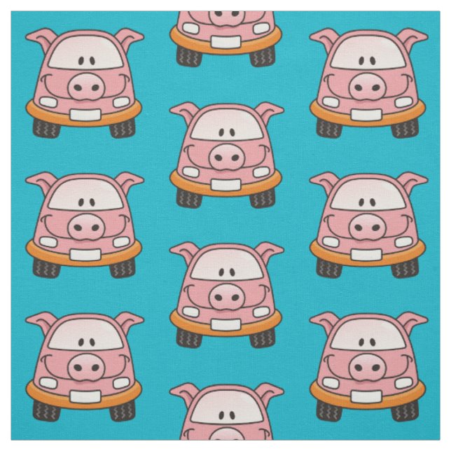 Pig Cartoon Car Pattern Fabric (Swatch)