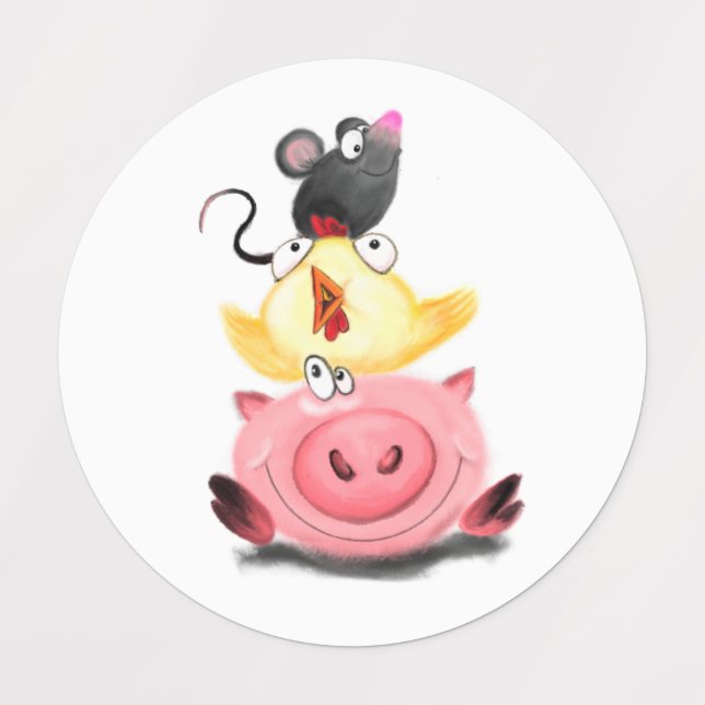 Pig Chick and Mouse Friends Labels - Funny (Design 3)