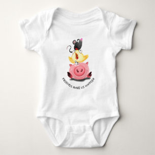 Pig Chicken and Mouse Friends Funny Baby Bodysuit