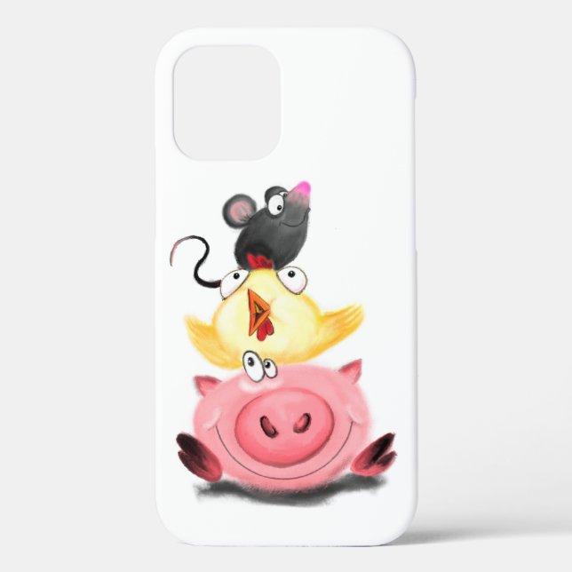 Pig Chicken and Mouse Friends Funny iPhone Case (Back)