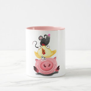 Pig Chicken and Mouse Friends Funny Mug