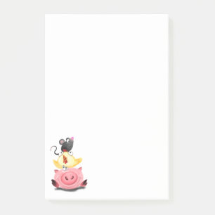 Pig Chicken and Mouse Friends Funny Sticky Notes