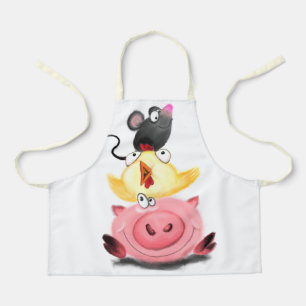 Pig Chicken and Mouse FriendsFunny Kids Apron