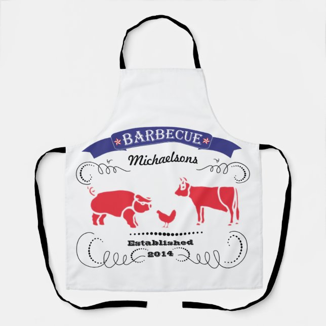 Pig, Chicken,Cow Vintage Family Barbeque Apron (Front)