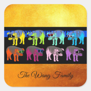 Pig Chinese New Year 2019 Pop Gold Square S Square Sticker