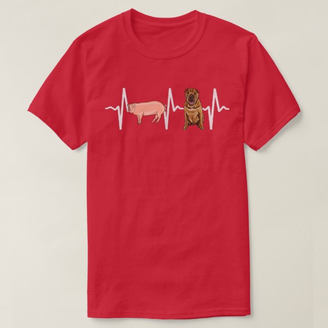 Pig Chinese Shar-Pei Heartbeat Dog Lover  T-Shirt (Design Front)
