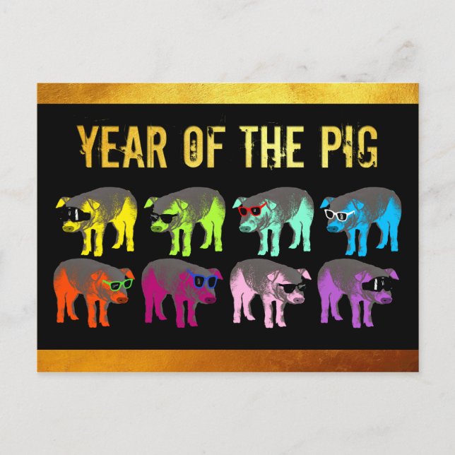 Pig Chinese Year Zodiac Birthday Pop Postcard (Front)