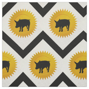 Pig Chinese Zodiac   White, Gold and Black Fabric